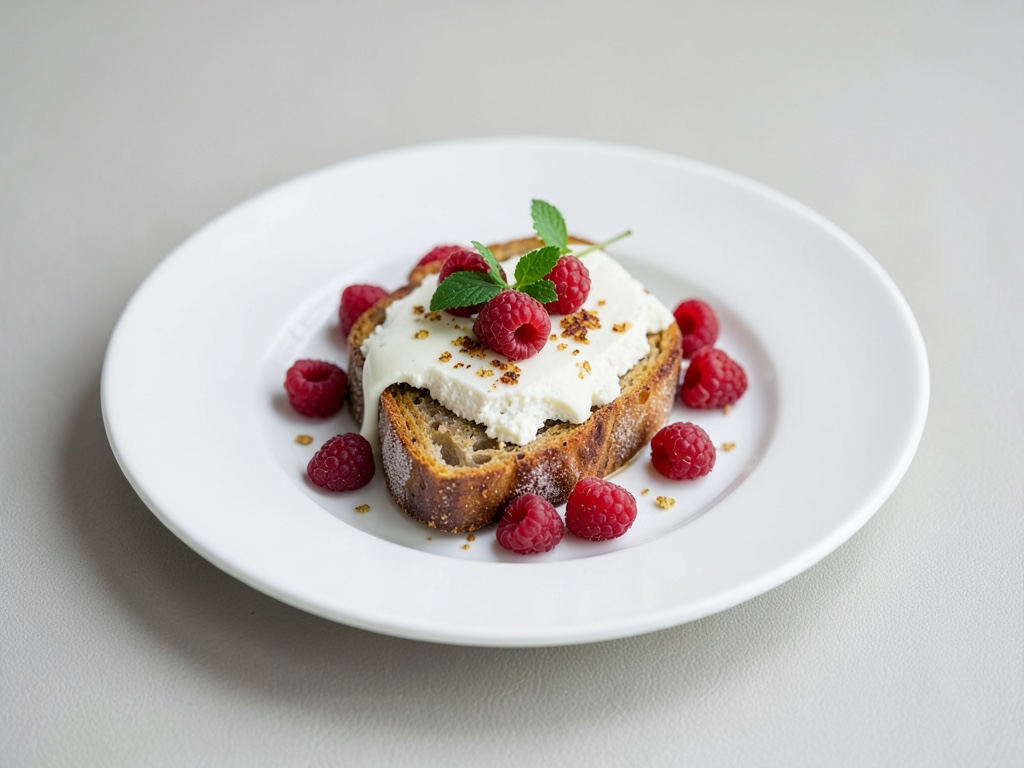 Tost crujiente de queso de cabra con frambuesas