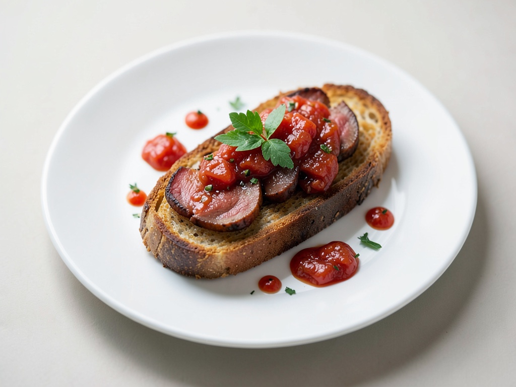 Toast al Pastrami piccante con salsa di pomodori fatta in casa