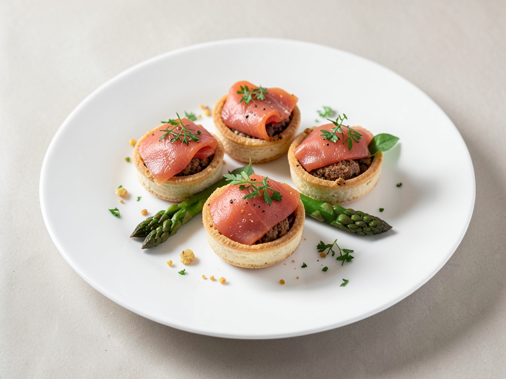 Petits tartes au saumon fumé et asperges