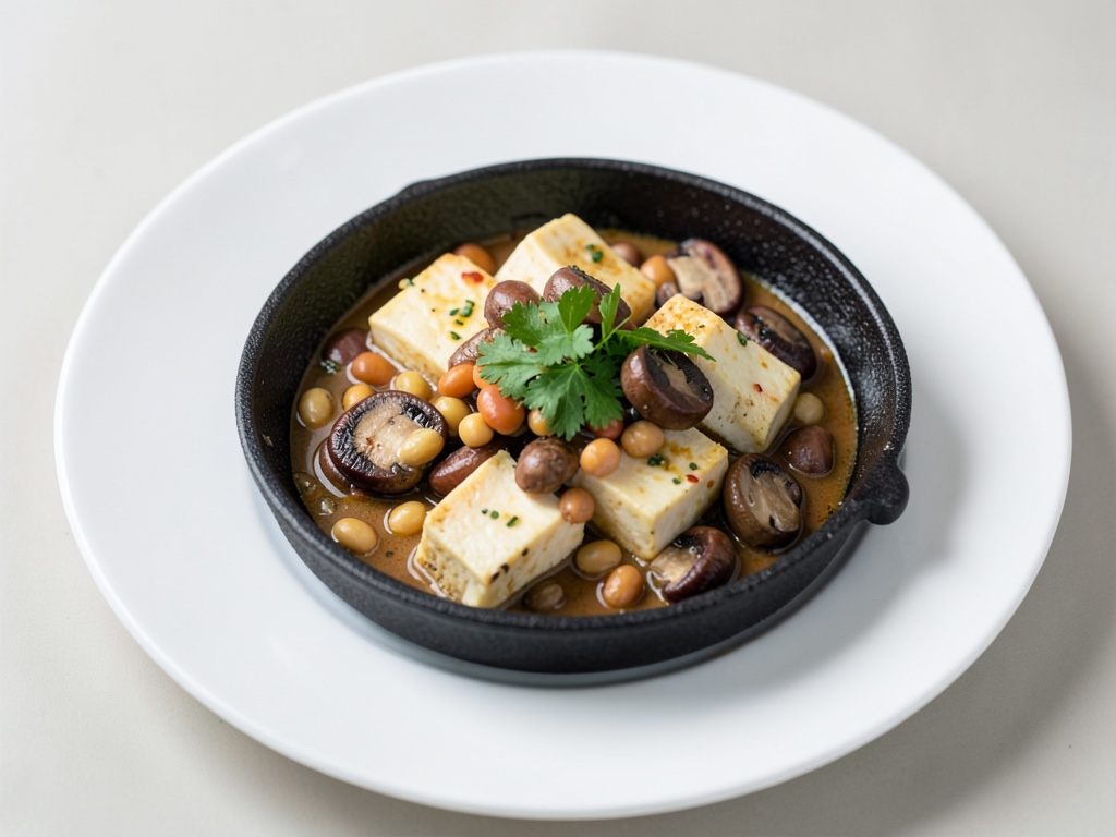 Padella Wok con tofu, fagioli e funghi shiitake