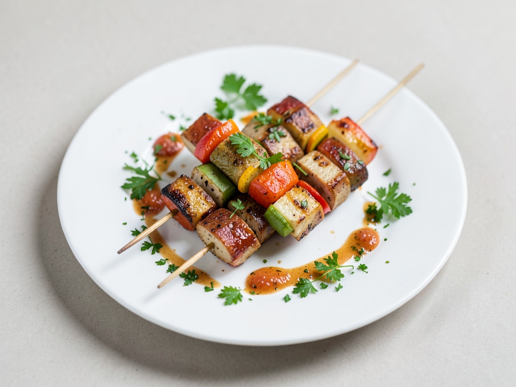 Brochettes colorées de tofu et légumes