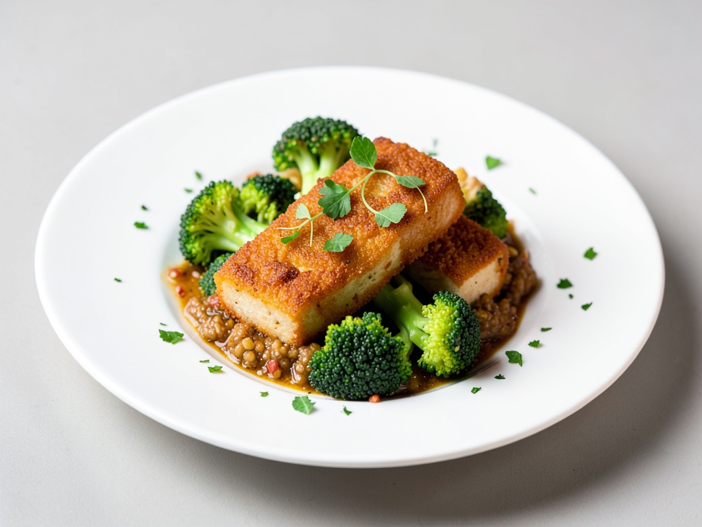 Tofu croustillant au brocoli à la poêle