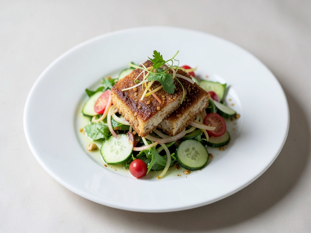Tofu croustillant sur salade de fenouil et concombre