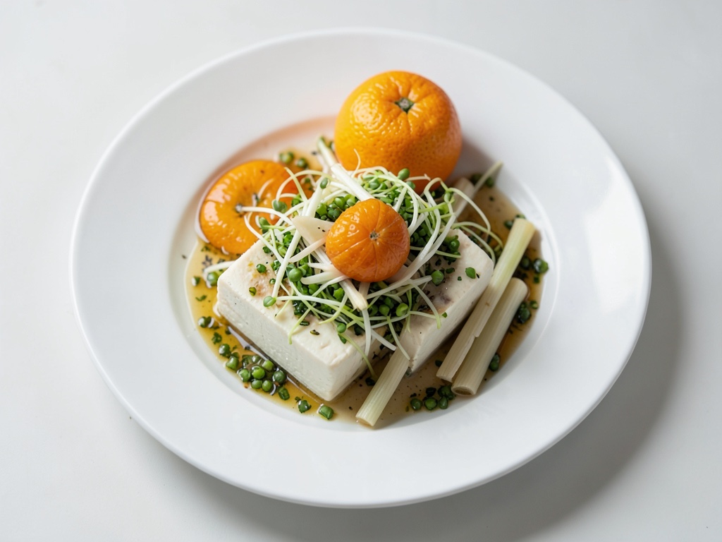 Tofu croccante con verdure di germogli d'arancia