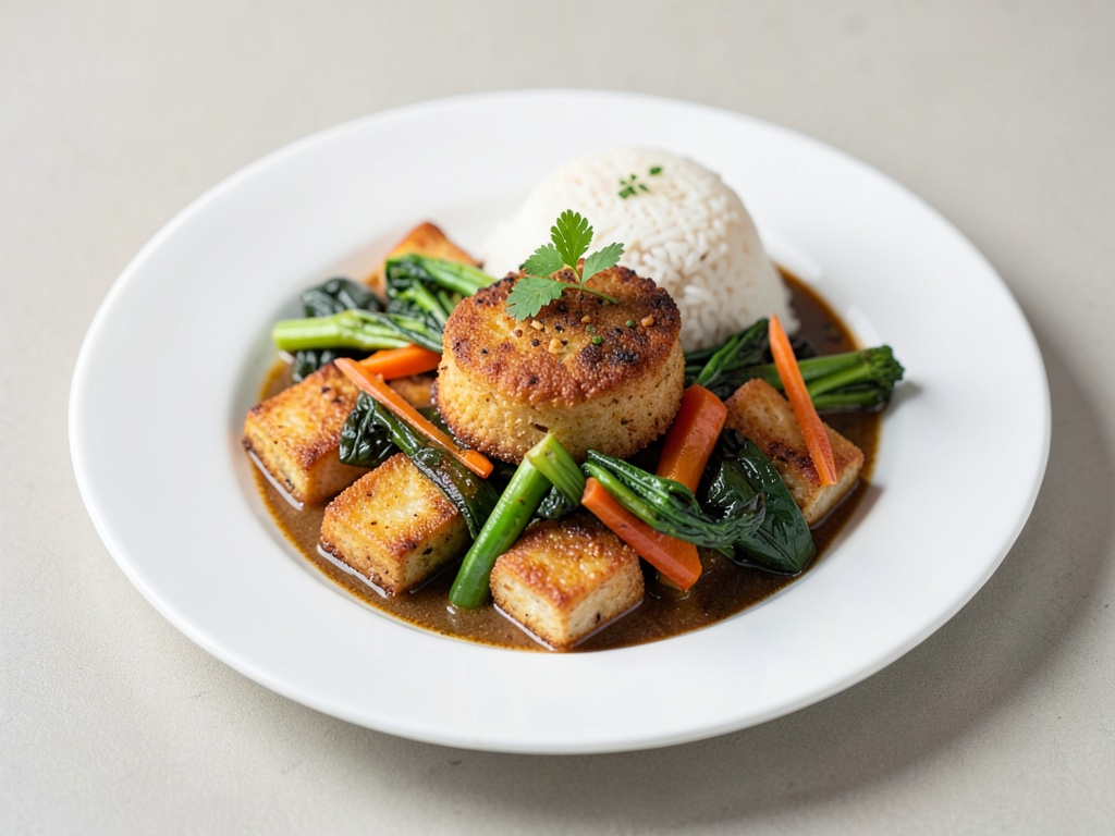 Tofu croccante con verdure al wok e riso