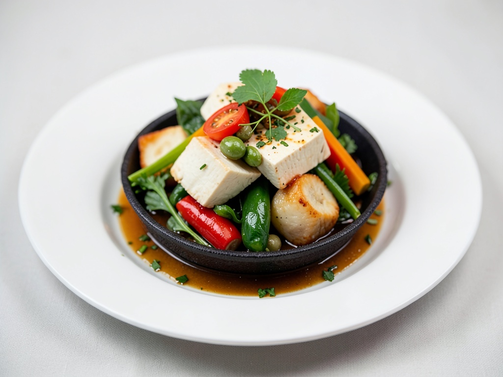 Wok-poêle avec tofu et légumes frais