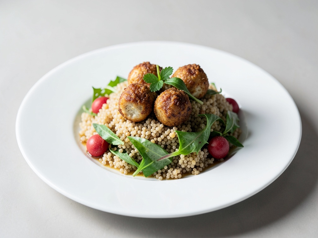Croustillantes boulettes de tofu sur une salade de boulgour fraîche