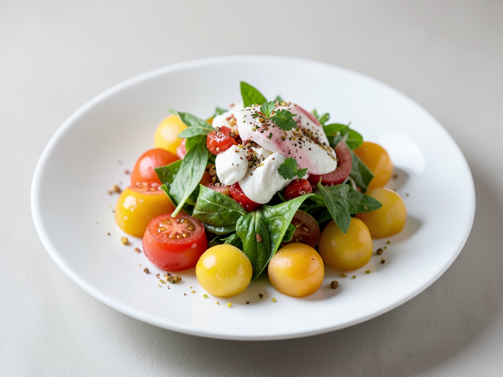 Frische Tomate-Mozzarella-Salat mit Melonenkugeln