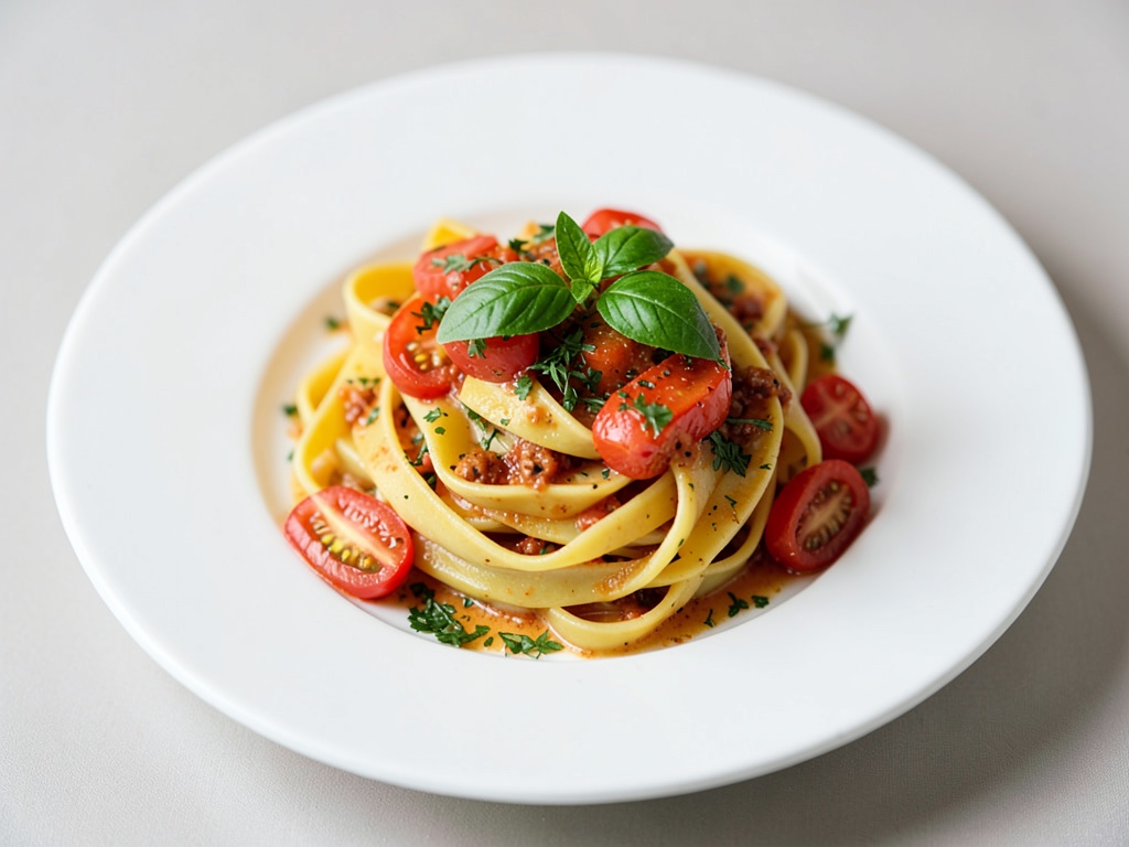 Frische Nudeln mit Tomaten und Basilikum