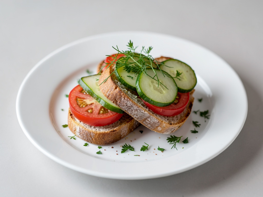 Sandwich freschi al pomodoro con cetriolo e crescetta