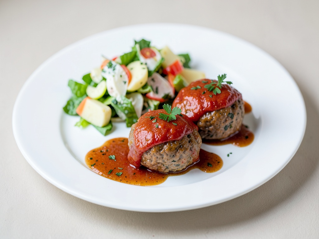 Polpette svizzere con pomodori e insalata di patate