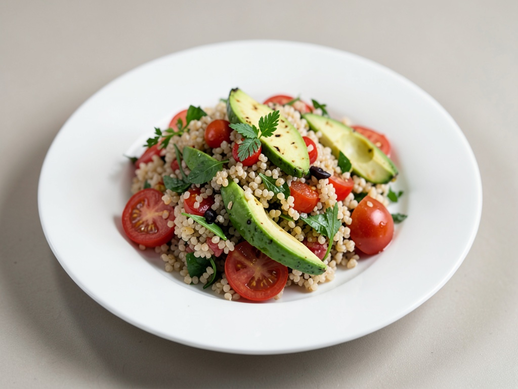 Insalata di bulgur con pomodori e avocado alla griglia