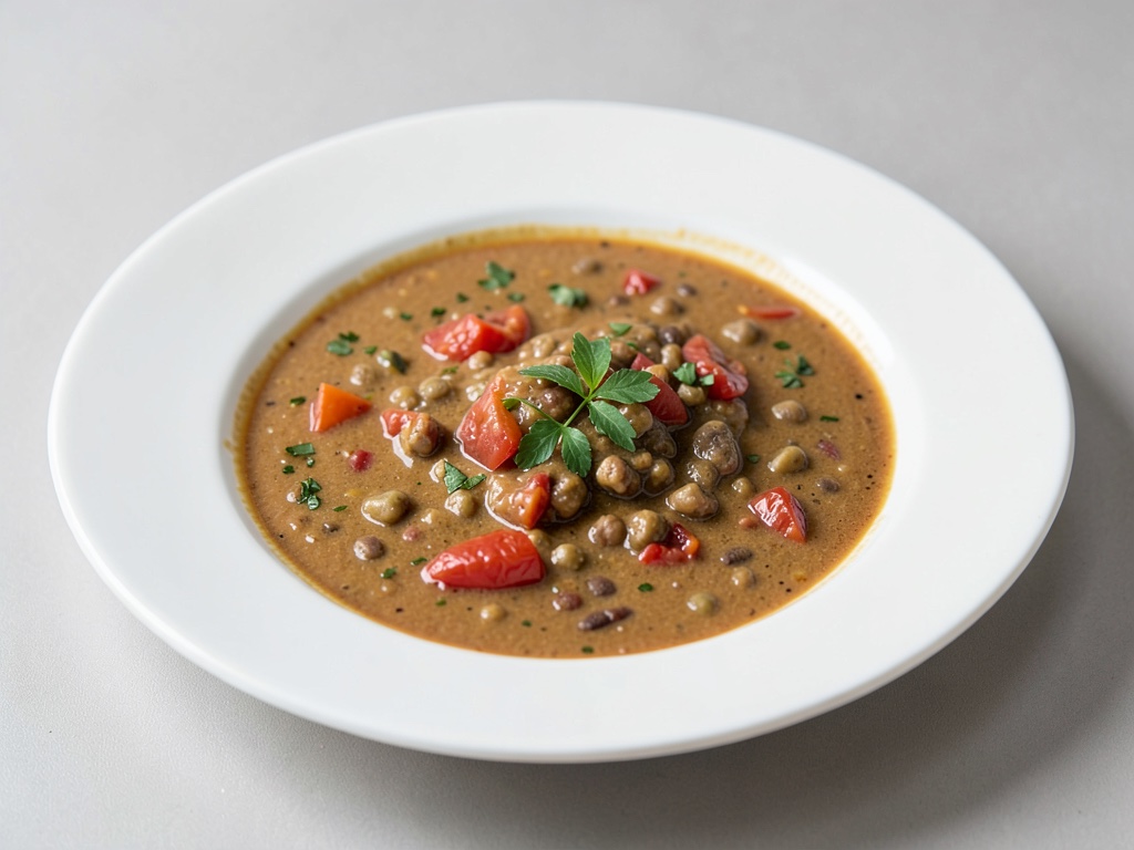 Sopa cremosa de curry de tomate y lentejas
