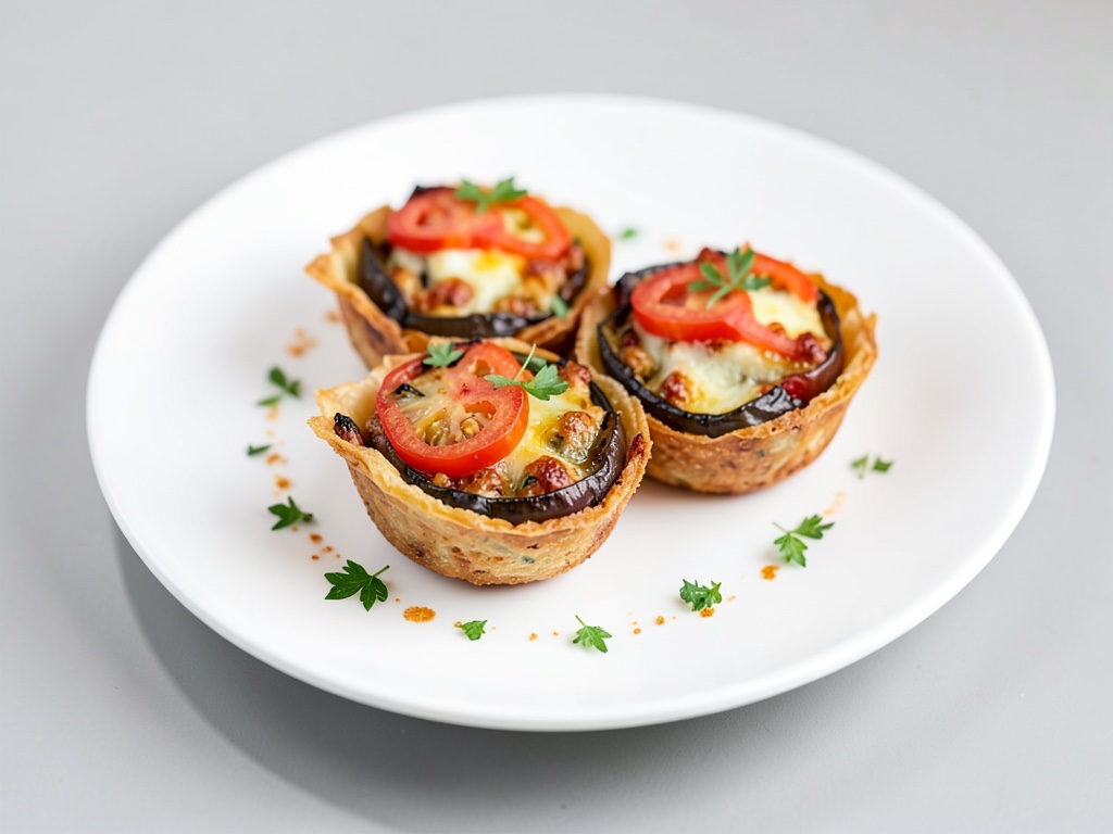 Tartas crujientes de tomate y berenjena con hojaldre
