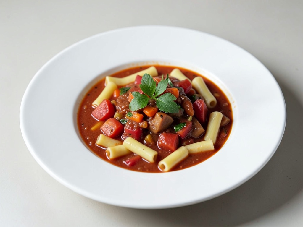 Zuppa di verdure e pomodori saporita con pasta