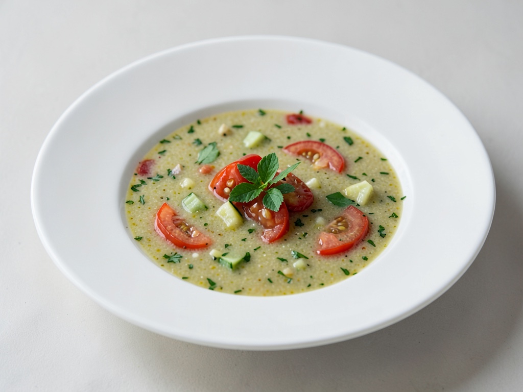 Soupe froide rafraîchissante aux concombres et tomates