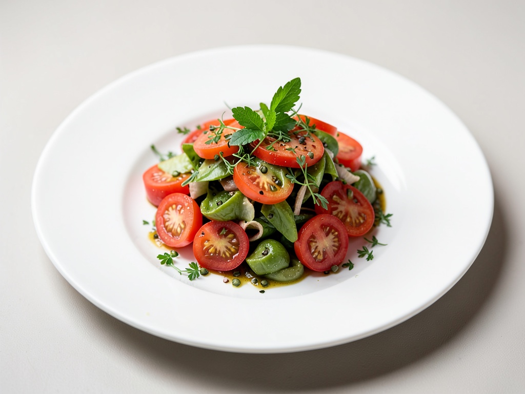 Insalata fresca di pomodorini e capperi con erbe aromatiche fresche
