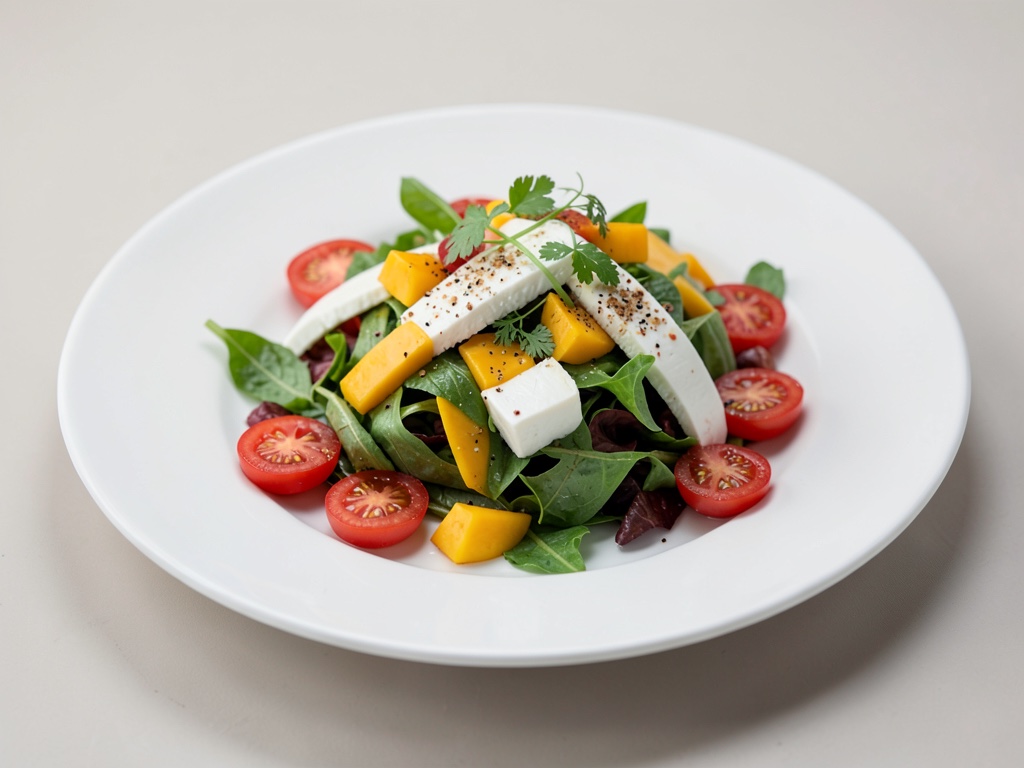 Insalata fresca con pomodori, mango e mozzarella di bufala