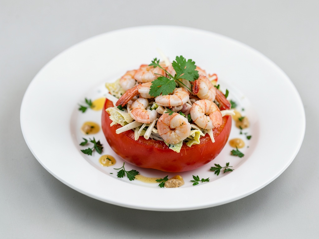 Tomates fraîches farcies à la salade de crevettes