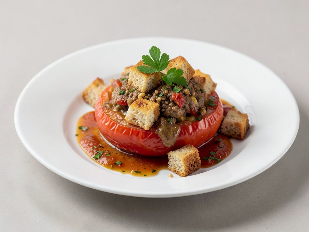 Pomodori ripieni con crocanti cubetti di pane