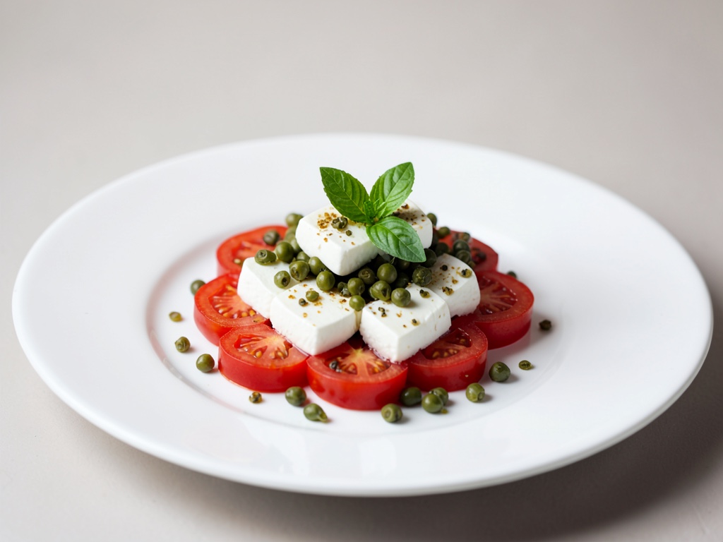 Piatto fresco di pomodori e mozzarella con capperi e basilico