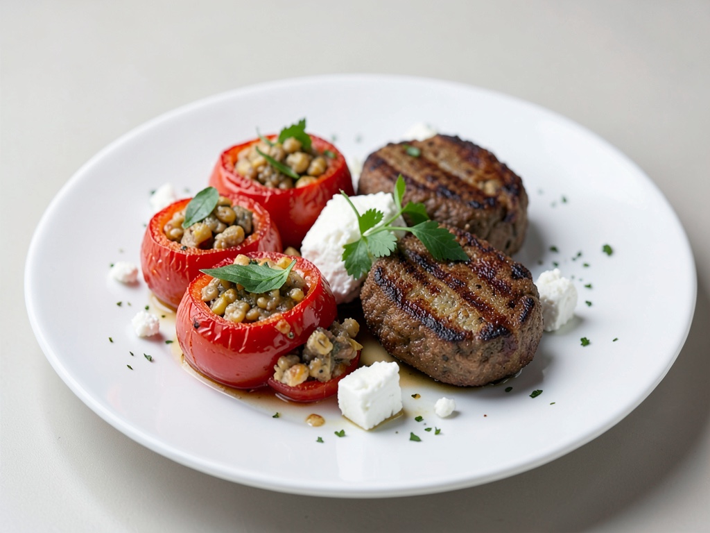 Pomodori ripieni con Köfte alla griglia e Feta