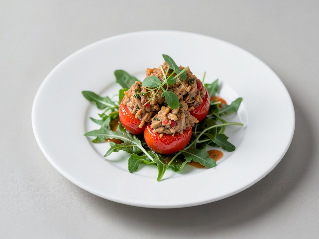Tonno e pomodori su letto di rucola