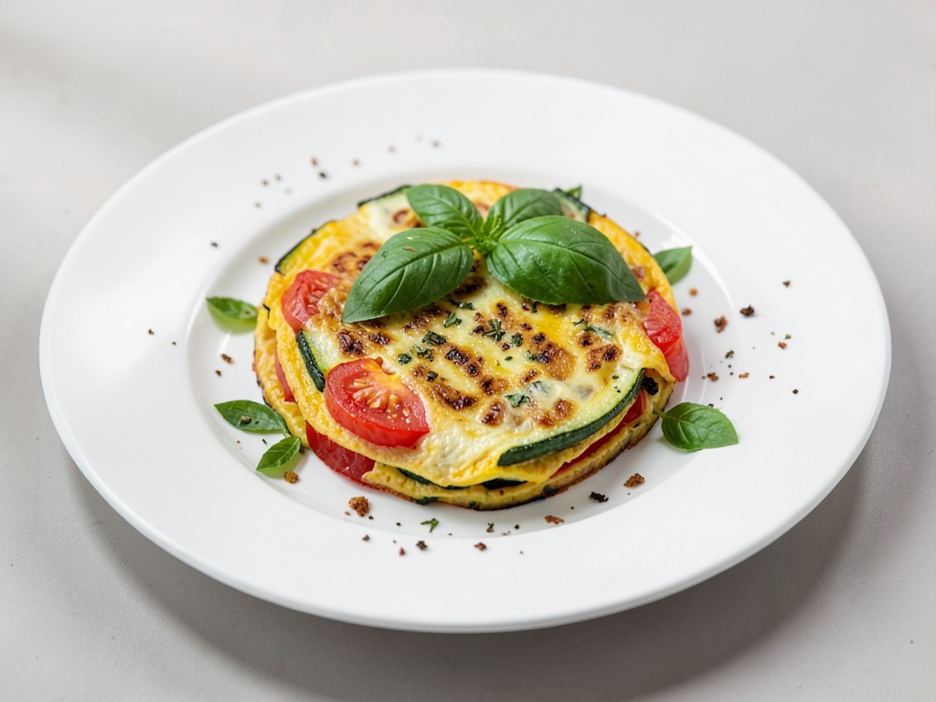 Tortilla de calabacín y tomate con albahaca fresca