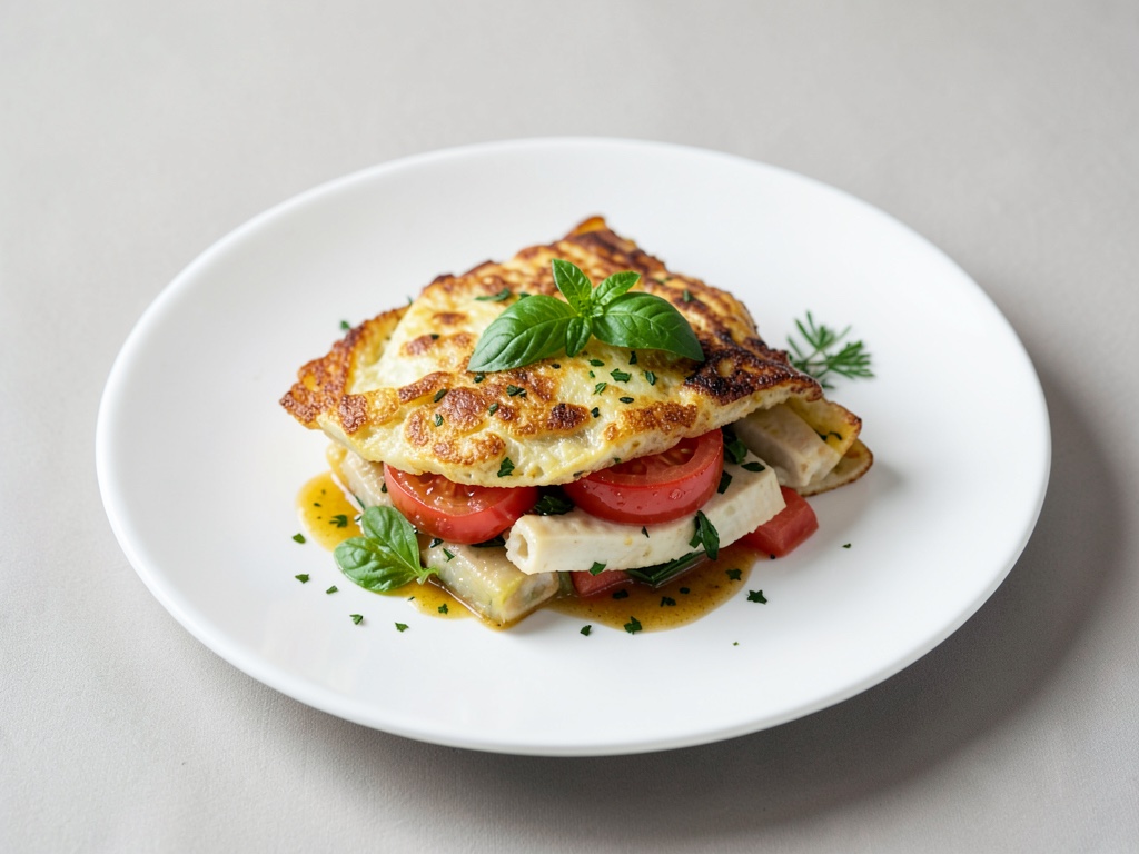 Tortilla de tomate crujiente con albahaca