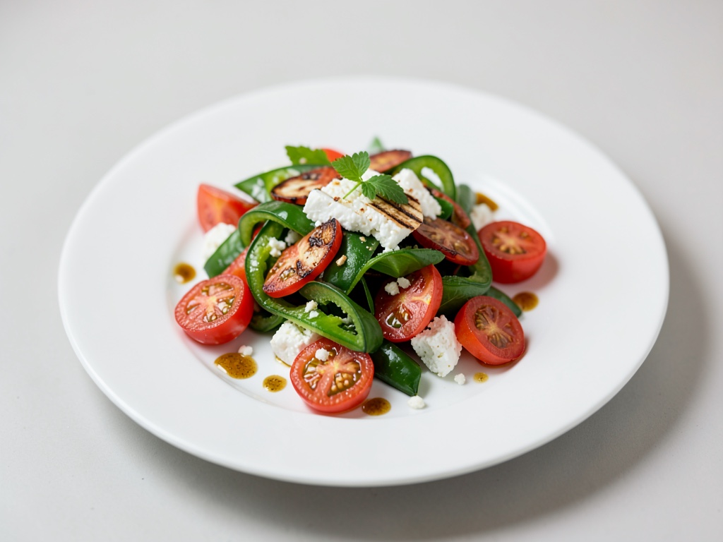 Insalata di peperoni e pomodori alla griglia con feta