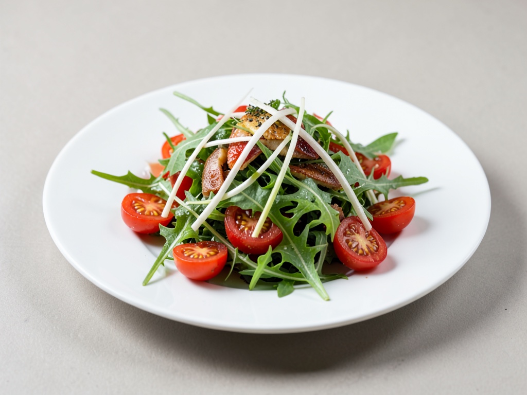 Insalata fresca di pomodori e rucola con cipollotti
