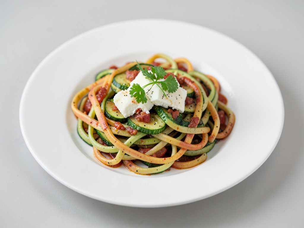 Bunte Spätzle mit Zucchini und Schafskäse