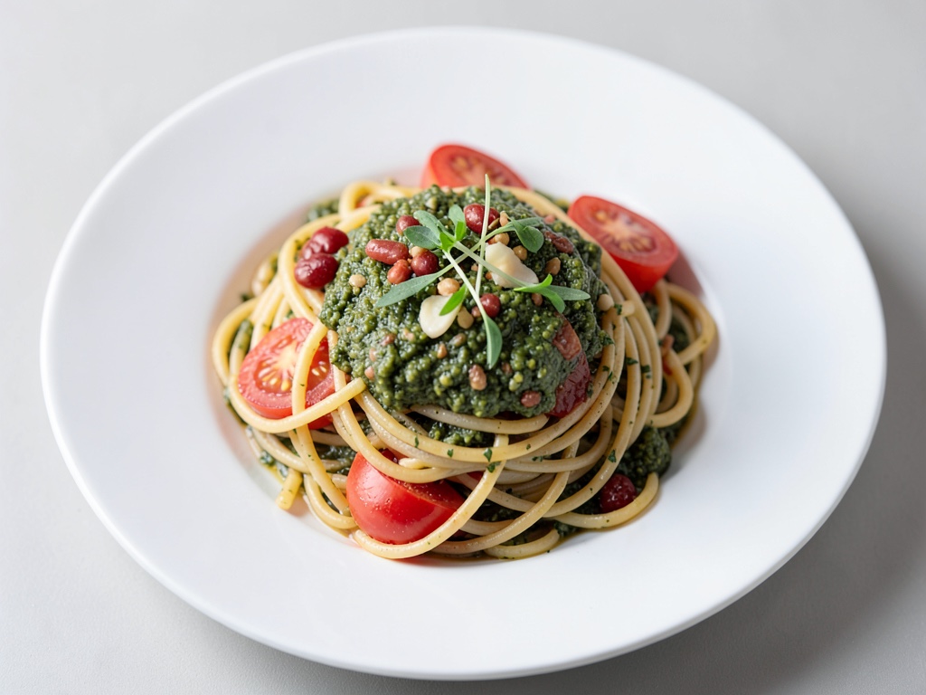 Frische Tomaten-Spaghetti mit Kräuter-Pesto
