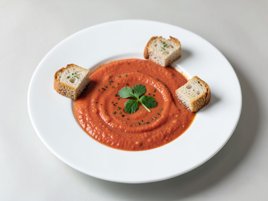Zuppa di pomodori cremosa con cubetti di ciabatta
