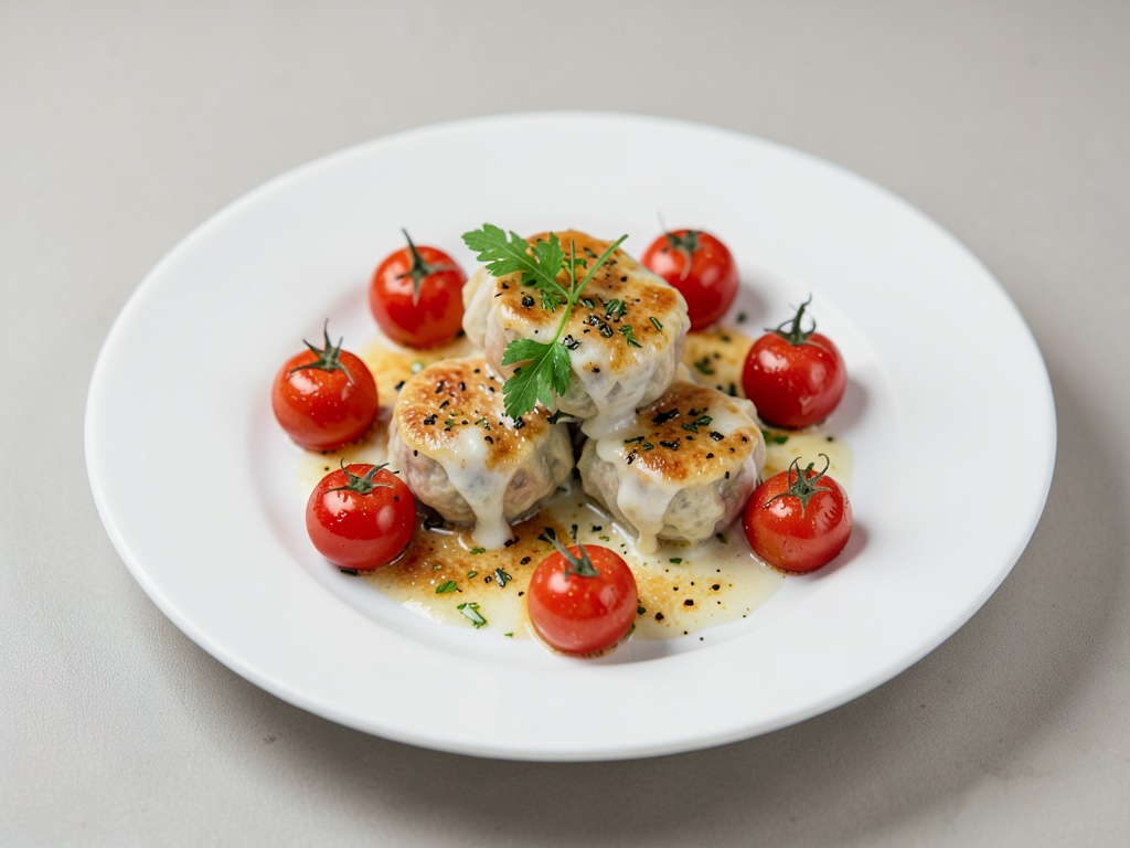 Tomates pequeñas con bolitas de queso