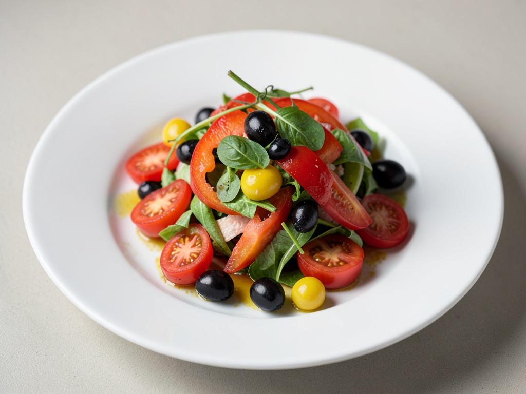 Frischer Tomaten-Paprika-Salat mit Oliven