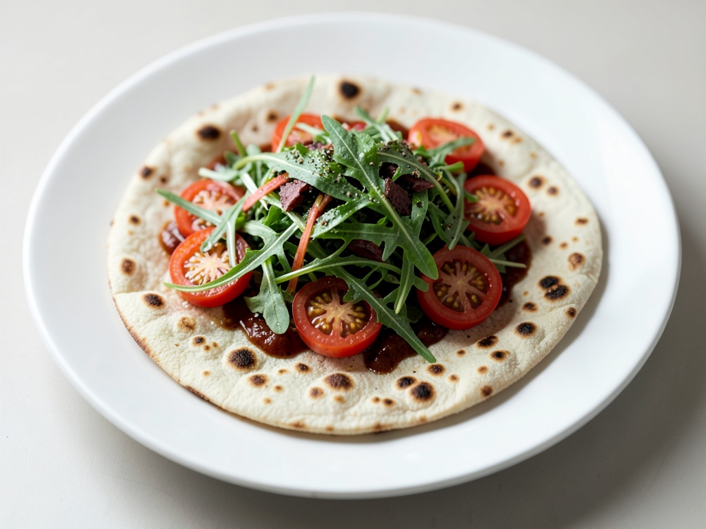 Flatbread con insalata fresca di pomodori e rucola