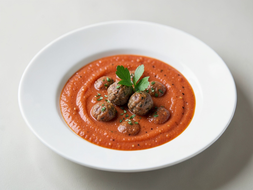 Zuppa cremosa di pomodori con polpette di carne