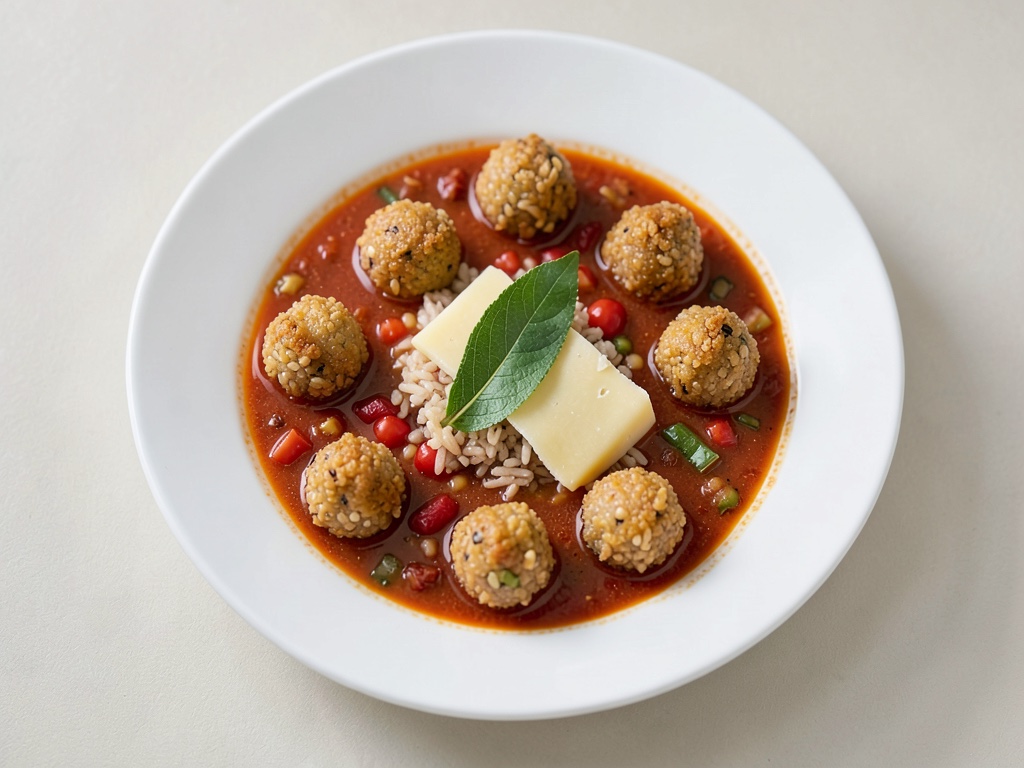 Zuppa di pomodori con croccanti palline di riso