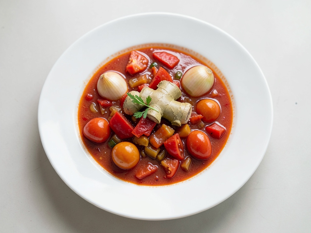 Zuppa di pomodori saporita con verdure colorate