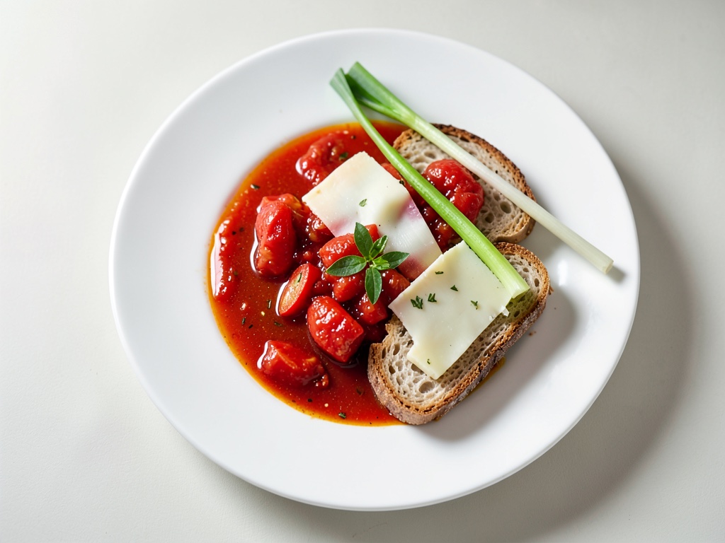 Zuppa di pomodori cremosa con toast al formaggio di capra croccante