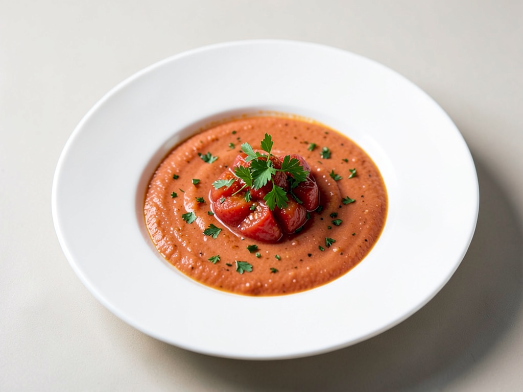 Zuppa cremosa di pomodori con erbe fresche