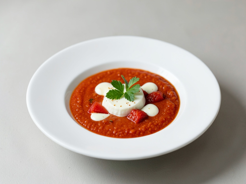 Zuppa di pomodori con cuore di panna
