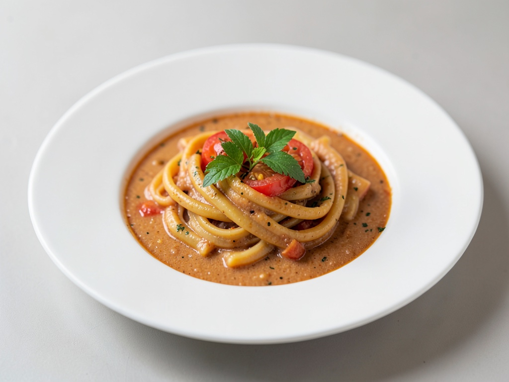 Zuppa cremosa di pomodori e fusilli