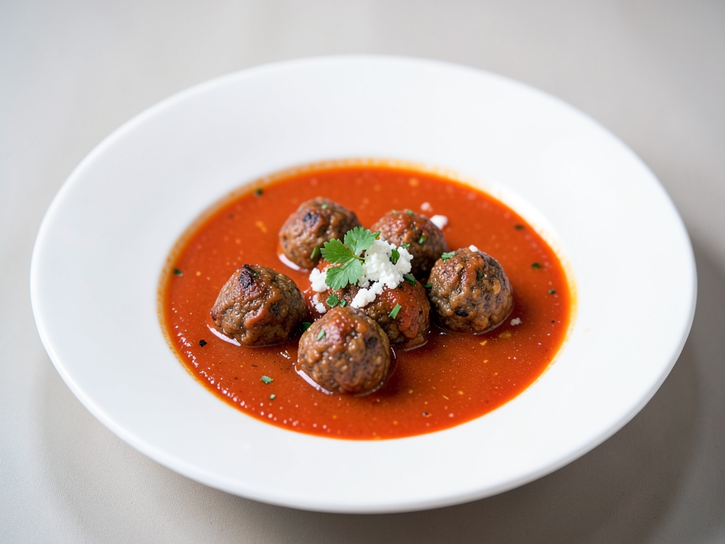 Zuppa classica di pomodori con polpette di carne fatte in casa