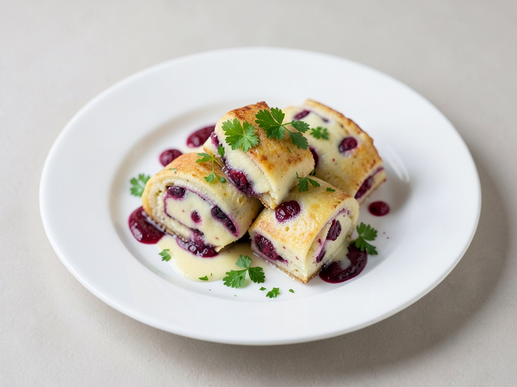 Rotoli di crespelle al ricotta e lamponi