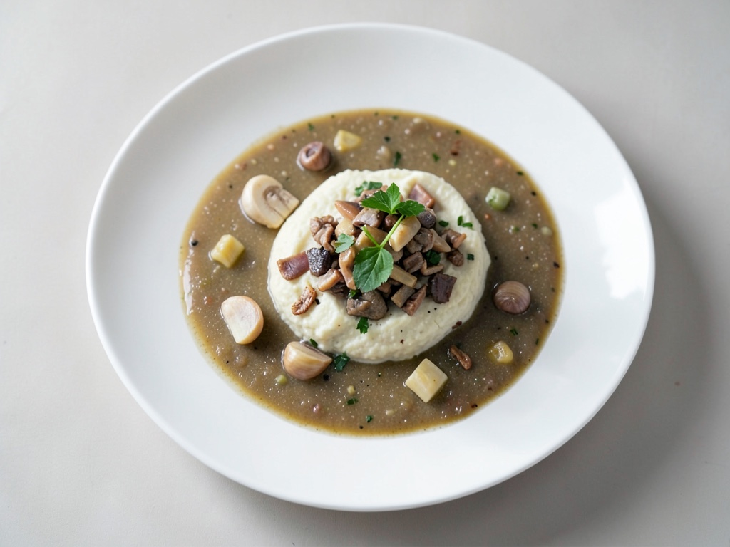 Soupe crémeuse de topinambour aux champignons croustillants