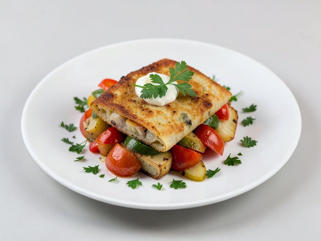 Tortilla croccante di patate, peperoni e pomodori