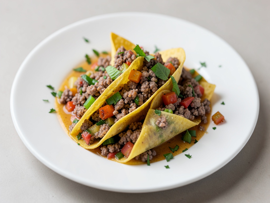 Gusci per taco croccanti ripieni di carne macinata e verdure speziate
