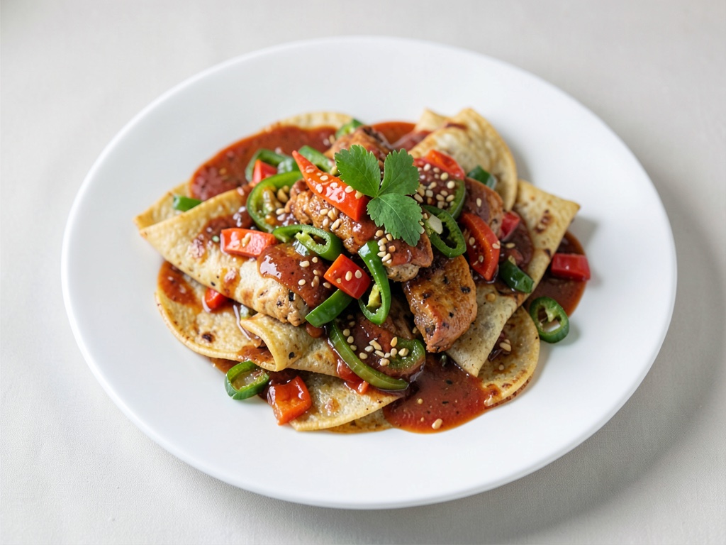 Tortillas di pollo con peperoni e salsa di chili dolce